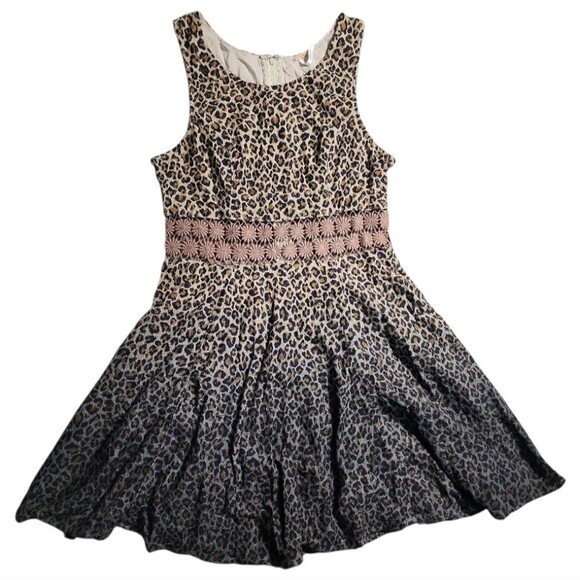 NWT Free People Ombre Leopard Animal Print Lace Fit Flare Mini Dress SZ 2 Brown - Picture 2 of 10